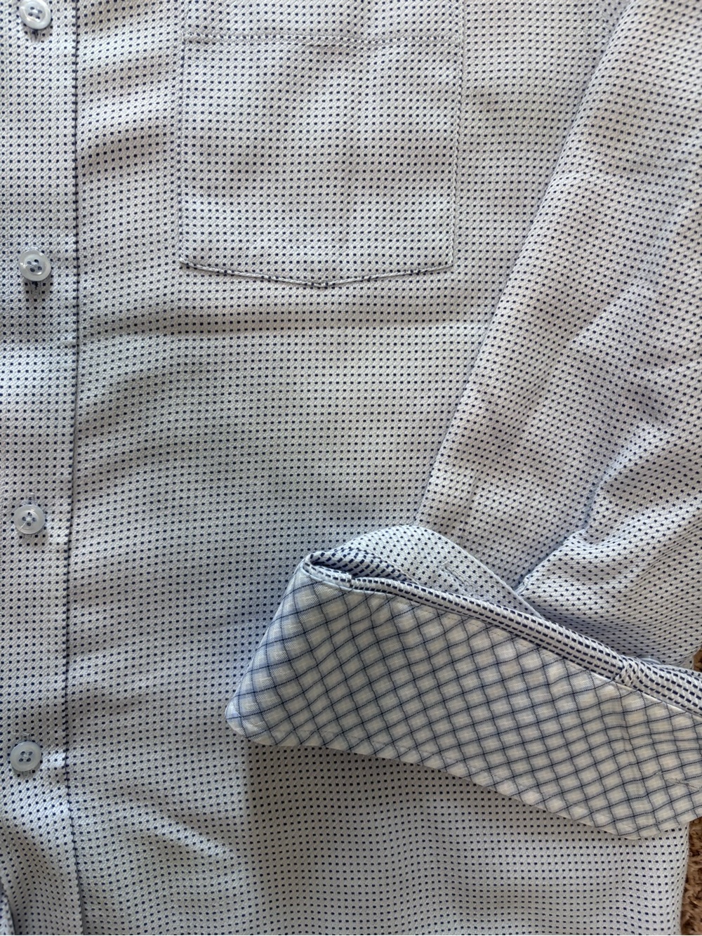 Johnston & Murphy Micro Dot Button Front Dress Shirt - white Blue Pattern - LG - Picture 5 of 5